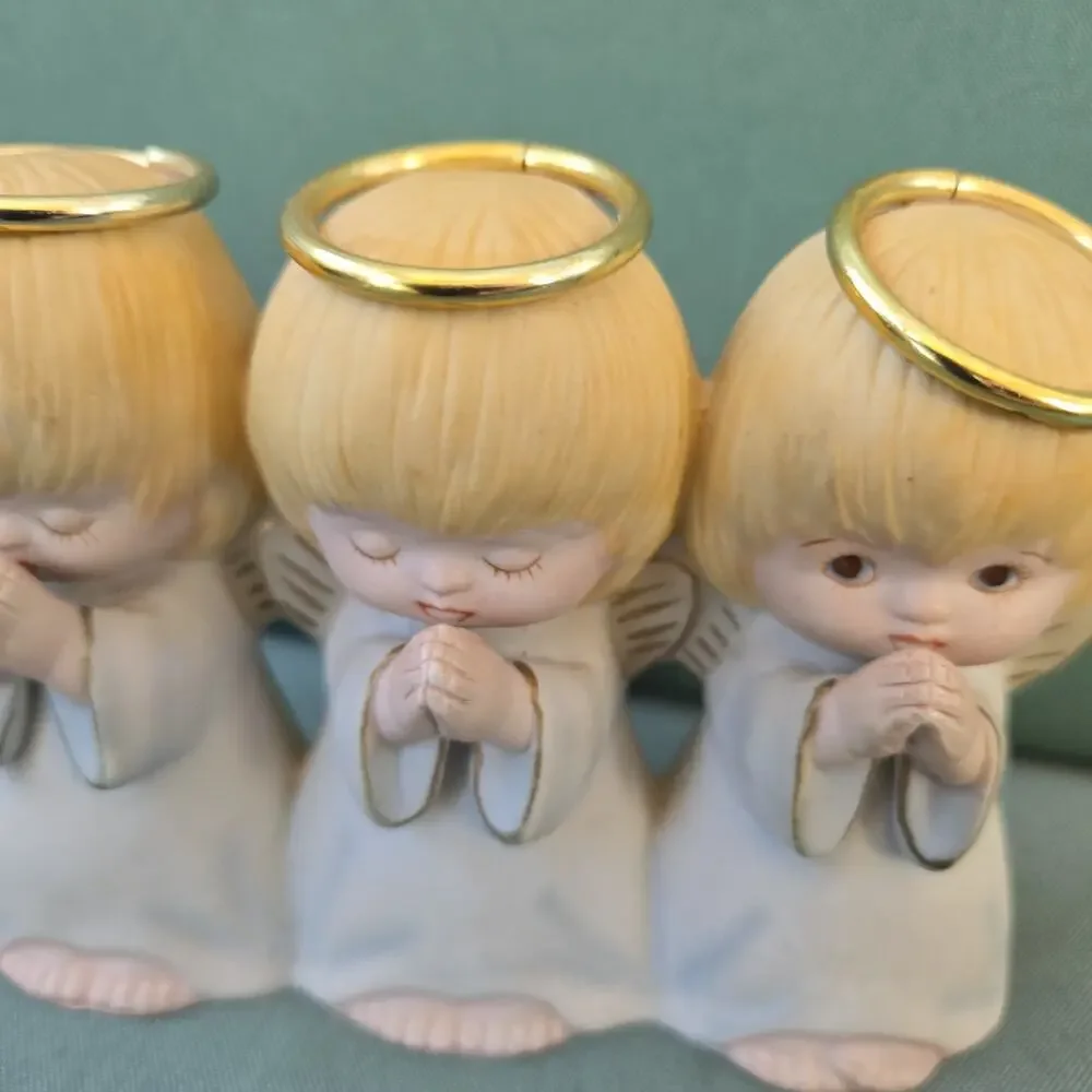 Christmas Decor - 3 Praying Angels Figurine Porcelain Hand Painted 4